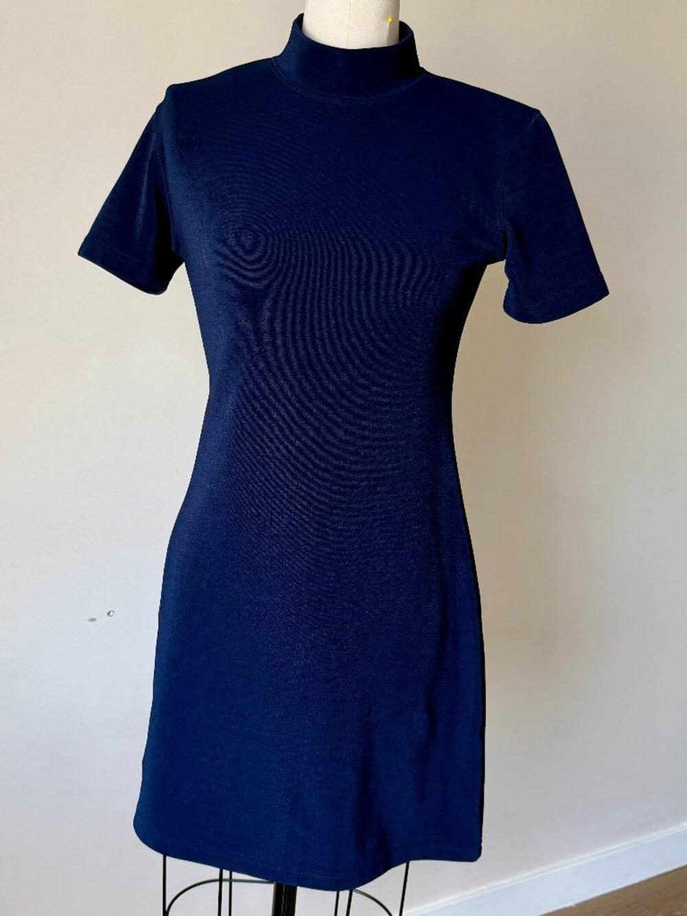 Maggie Lawrence Navy Bandage Dress | Mock Neck Mini | Bodycon Stretch Dress | M